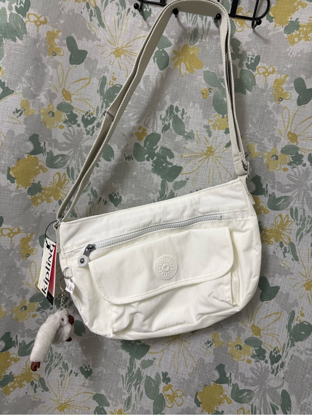 Kipling White Crossbody Shoulder Bag with Front Flap Pocket